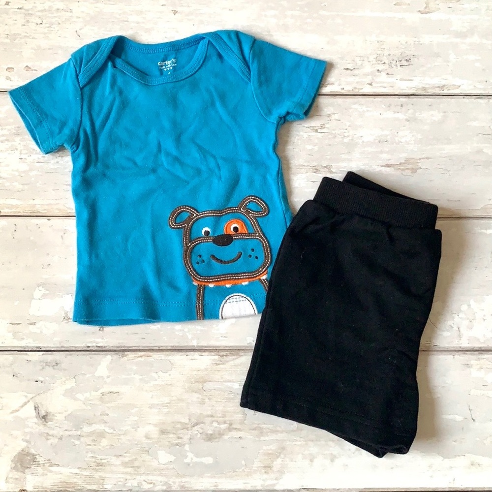 Baby Boy 6m Outfit Black Shorts Blue Dog Shirt Carters Summer Clothes